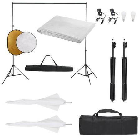 Vidaxl Fotostudio Med Lampor, Bakgrund Och Reflexskärm Svart