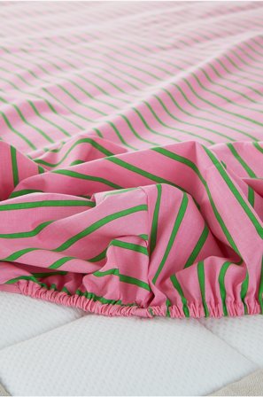 Jotex - Stretchlaken Økologisk Rosa/grønn - SIMA - Kjøp Dra-på-laken hos Jotex