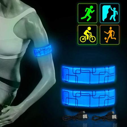 Oppladbar LED-lys opplyst armbånd, 2 stk reflekterende LED-armbånd, sikkerhets-LED-lys opplyst armbånd for barn eller voksen jogging sykling utendørs 