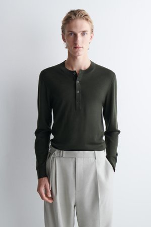 COS Slim Merino Wool Henley Top in Green - Men