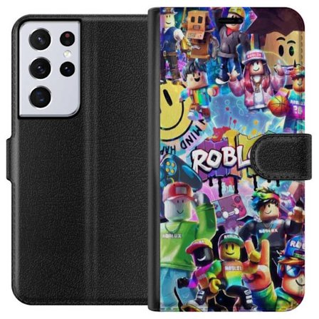Yhteensopiva Lompakkokotelo Samsung Samsung Galaxy S21 Ultra 5G Suuri värikäs Roblox-maailma monilla hahmoilla, energinen pelikuvaus täydellinen la
