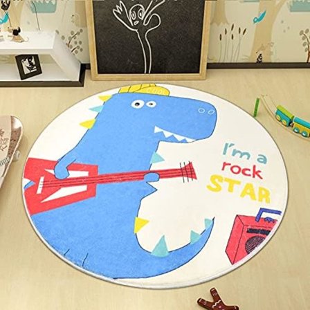 Barnrumsmattor 80 cm Rund Dinosauriematta Söt Sovrumsmatta för Pojkrumsinredning Halkfri Krypmatta för Bebisar Tecknad Lekmatta för Barn Sött Tecknat 