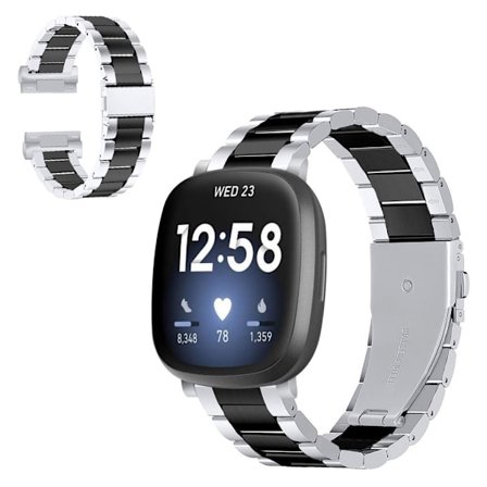 Fitbit Versa 3 / Sense cool rostfritt stål klockarmband - silver / svart / silver