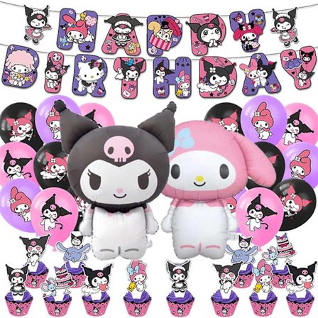 Kawaii Söt Anime Cartoon Födelsedagsfest Dekoration, Anime Cosplay Festtillbehörssats Inkluderar Grattis På Födelsedagen Banner, Cupcake Topper