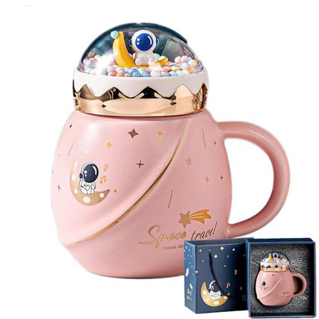 Kaffe krus med lokk, Kawaii kopp Nyhetskrus for kaffe, te og melk, 15Oz/450Ml Kawaii krus Søt astronaut krus med eske for barn, slektninger, venner