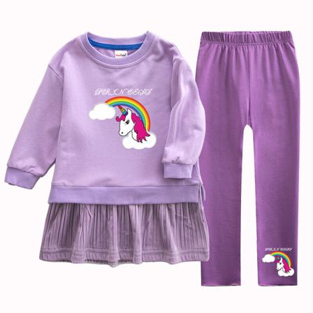 Tecknad Flickor Print Crew Neck Swing Baggy Våren Hösten Outfits