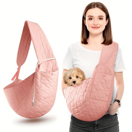 Liten Hundebærer Ryggsekk & Kjæledyrveske med Glidelåslukking - Håndfri Kryssbody/Ryggsekk Bruk for Små Hunder & Katter, Frontlomme for Eiere