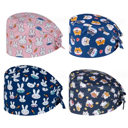 4 stk. Bouffant Scrub Cap, Åndbar Justerbar Arbejdshatte, Uni