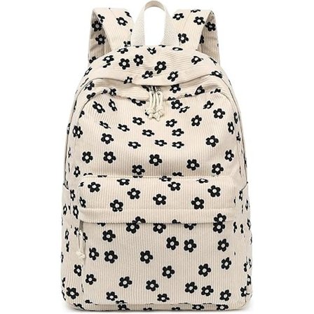 Skolesekk for tenåringer, kordfløyelsstoff med jordbærtrykk, laptop-ryggsekk, dobbel skulderryggsekk.