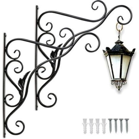 Hængende krogkurv (sæt med 2) Støbejerns hængende kurv vægkrog med skruer, 31 cm hængende beslag til hængende kurve - blade