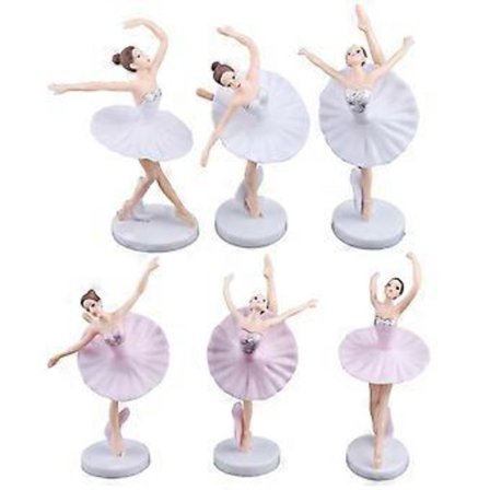 Sett med 6 Ballettjente Kaketoppere med Base Miniatyrfigur Leketøy Figur Lekeplass Kakedekorasjon Ballerina Kakedekor