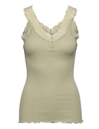 Organic Top V-Neck Regular W/Lace T-shirts & Tops Sleeveless Khakigrön Rosemunde