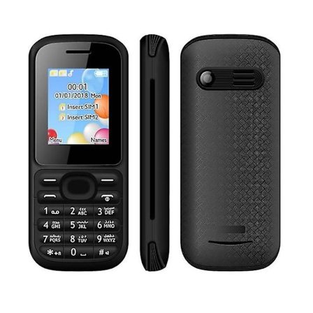 Svart telefon med dubbla SIM-kort och dubbla standby för seniorer