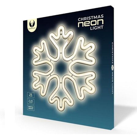 Neon LED SNOWFLAKE Batteri + USB FOREVER Light