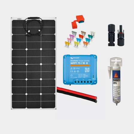 Solární sada pro pevnou instalaci Juni Solar Junction Box, 100 W, monokrystalický, flexibilní, 12 V, 1040 x 520 x 3 mm, s MPPT regulátorem (10 amp) + 