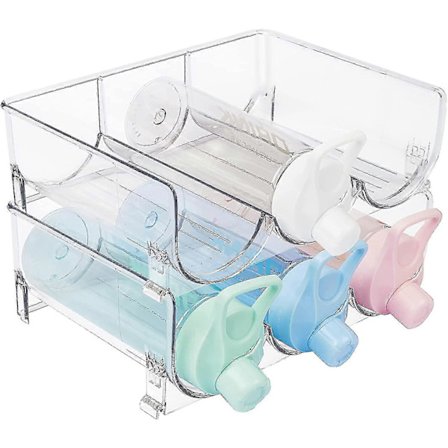 Vattenflaskorganisatör i plast, 2-pack stapelbar flaskhållare för skåp, köksbänk, skafferi, kylskåp, Fr