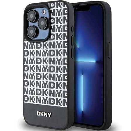 DKNY läderfodral med tryckt mönster och metallogo MagSafe-fodral för iPhone 15 Pro - Svart