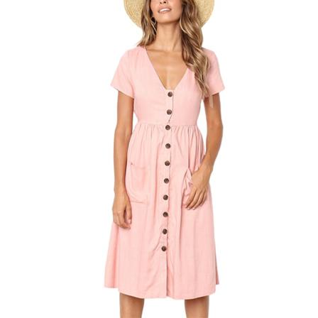 Kvinnors Avslappnad Klänning Kortärmad T-shirt Rosa L