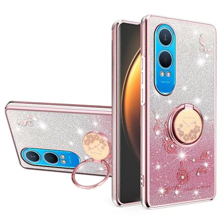 KADEM Yhteensopiva OnePlus Nord CE4 Lite 5G -puhelinkuoren kanssa, rengaspidike TPU Kukka Glitter Liukuväri Suojakotelo Ro Puhelin