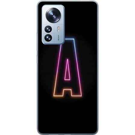 Kompatibel Mobilcover til Xiaomi Xiaomi 12 Pro Minimalistisk neonbogstav A i regnbuefarvet lys mod sort baggrund i moderne typografisk stil