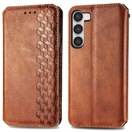 Nahkakotelo With A Stylish Rhombus Imprint For Samsung Galaxy S23 Plus - Ruskea