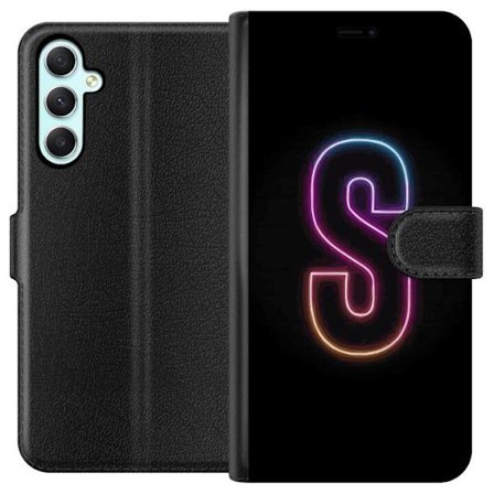 Kompatibel Tegnebogsetui til Samsung Samsung Galaxy A34 Neonbogstav S i lyserød og blå toner mod en mørk baggrund, stilfuld bogstavkunst med retro-