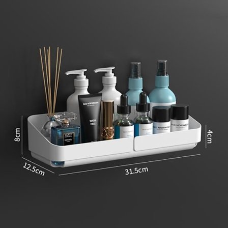 White L - Wall Shelf for Storage of Makeup, Cosmetics, Shampoo, Shower, etc.