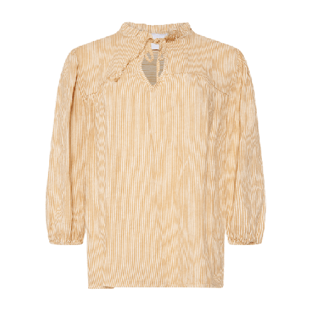 Tiffany Ella, Frill Neck Blouse Stripe, Linen - New Camel Stripe Blusar Dam Brun L-XL