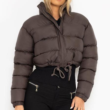 Kvinnor Långärmad Stativ Krage Front Zip Outwear Dragsko Coat
