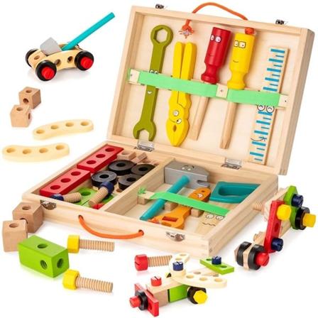 Lapset Puinen Työkalulaatikko Teeskentely leikki setti opetus Montessori lelut mutteri irrotus ruuvi asennus simulaatio korjaus puusepän työkalu