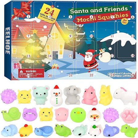 Adventskalender med 24 Mochi Squishies Legetøj - Julekalender med 24 Dage med Overraskelser