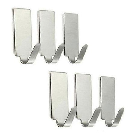 Self-Adhesive Stainless Steel Hooks - 6 Pack