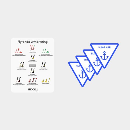 Klisterdekaler Moory Sjömärken & Sling här, svenska, 14 x 11 cm (1 styck) + 5 x 4.4 cm (4-pack)