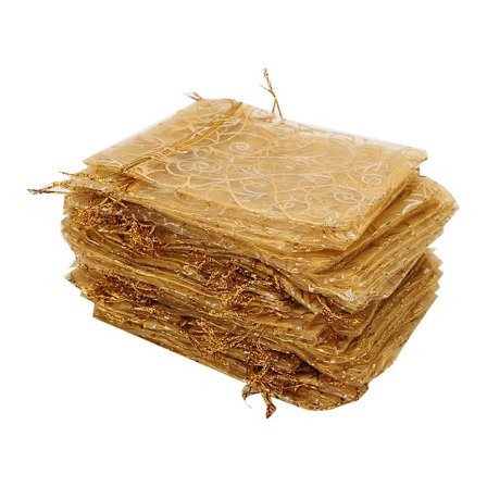 100 stk 9 x 12 cm Organza trekkpose Multifunksjonell smykkepose Gaveoppbevaringspose (gull)