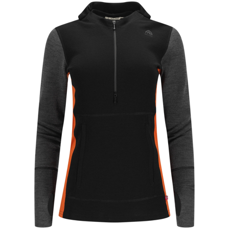 Aclima W's Warmwool Hoodsweater W/Zip Jet Black/Marengo/Gold Flame