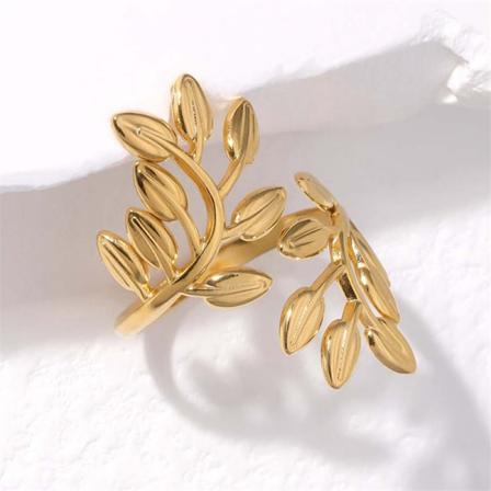 Overdreven personlighed rustfrit stål blade åben fingerring Gold