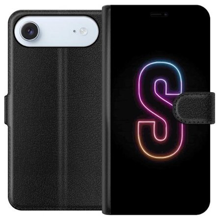 Yhteensopiva Lompakkokotelo Apple Apple iPhone 17 Air Neonkirjain S kirkkaissa pinkissä ja sinisissä sävyissä tummaa taustaa vasten, siisti kirjai