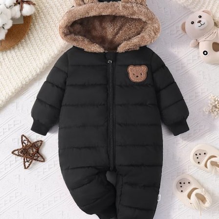 Vinterplysforet sparkedragt til spædbørn, varm og behagelig til leg udendørs og indendørs, bjørneøre-sneedragt til drenge og piger, Halloween og jul