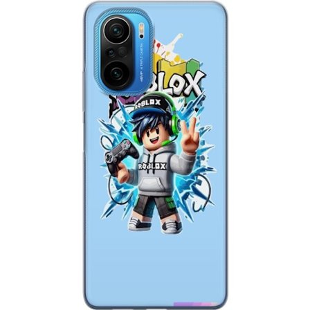 Kompatibelt Mobilskal till Xiaomi Xiaomi Poco F3 Färgstark Roblox-karaktär med handkontroll och energifylld splash art design, perfekt för barnrum