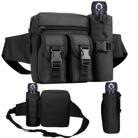 Taktisk midjeveske med vannflaskepose, vanntett rumpetaske militær utility lerret fanny pack bumbag