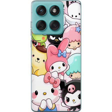 Kompatibelt Mobildeksel til Motorola Edge 60 Fusion Tett mønster av søte figurer med store øyne i ulike farger og uttrykk med LABUBU-tekst