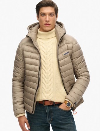 Superdry Hooded Fuji Padded Jacket - Beige - M