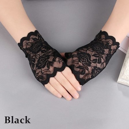 Bröllopsspetshandskar Fingerlösa vantar Sexig dam SVART - i lager