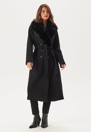 Chiara Forthi-Fur Collar Belted Wool Blend Coat-XS