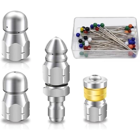 6-delars avloppsrensningsmunstycksset, rostfritt stål, avloppsrensningsverktyg för högtryckstvätt