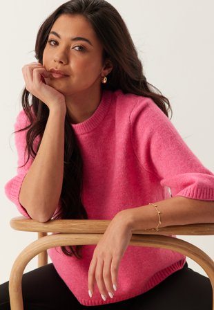 VERO MODA - Vmboom 2/4 O-NK OVERSIZE PULLOVER - Pink Cosmos Detail:MELANGE - Kläder - - Bubbleroom