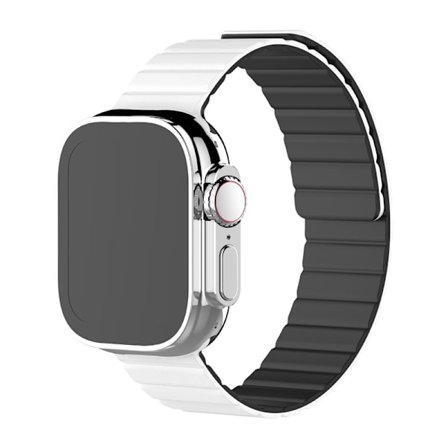 Kellon ranneke Apple Watch iWatchille S10-46mm 42/44/45/49mm valkoinen mustalla