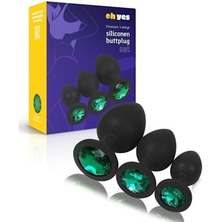 OHYES Silikonanalpluggsset 3 delar - Analpluggset för kvinnor och män - Grön