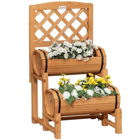 Højbed, Blomsterkasse I Træ Med Espalier, Plantekasse I Rustikt Design, Grøntsagsbed Til Haven, Terrasse, Altan, Gul, 45 X 45 X 80 Cm