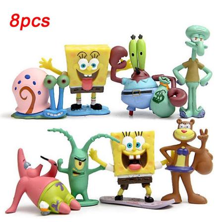 Paavo Pesusieni 8 kpl set - Squidward, Sandy Cheeks, Patrick Star, Mr. Krabs, Plankten - Koriste lapsille Syntymäpäiväkakunpäälliset lahjat